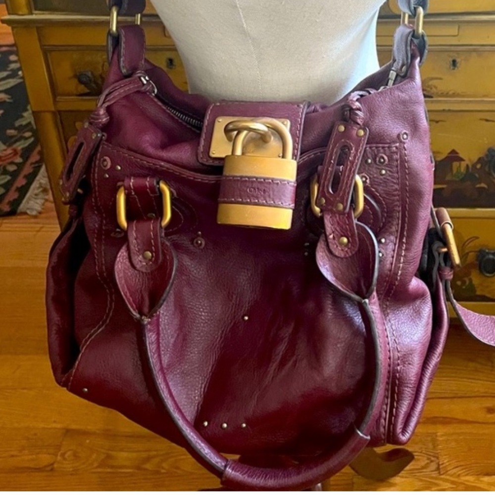 CHLOE ORIGINAL VINTAGE Y2K Paddington Burgundy Leather Bag Lock & Key RARE! - Picture 4 of 13